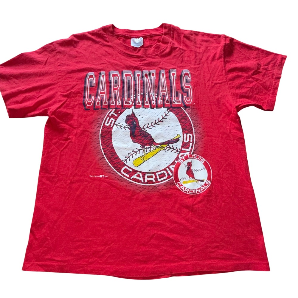 Vintage 1997‎ St Louis Cardinals Hanes Single Stitch T-Shirt Mens Large MLB FLAW